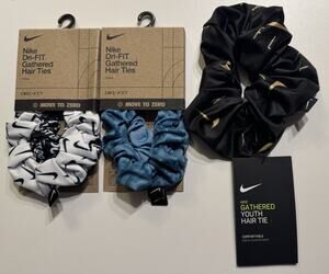 Nike Dri-FIT Gathered Hair Ties Scrunchies 5 Pc Bundle Black Blue White Gold NWT